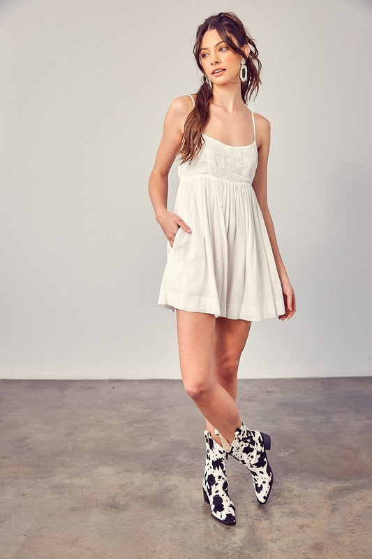 Cotton Jacquard Contrast Detail Romper