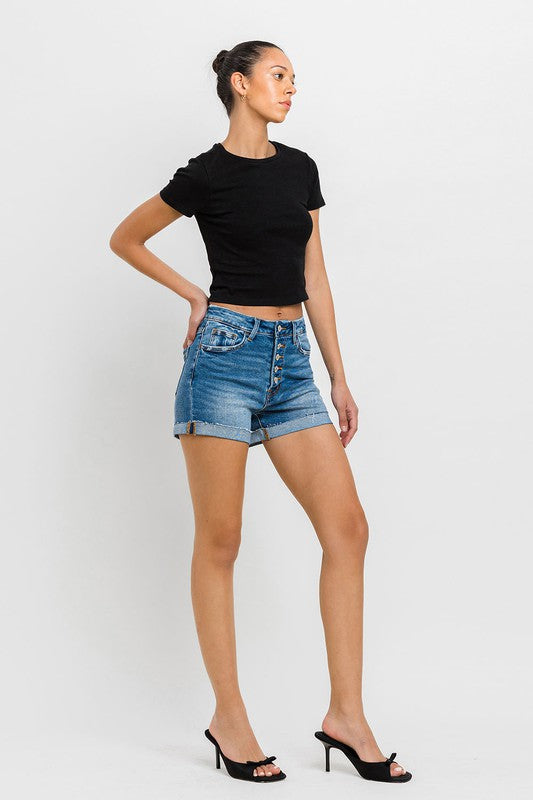 Super High Rise Button Up Mom Shorts