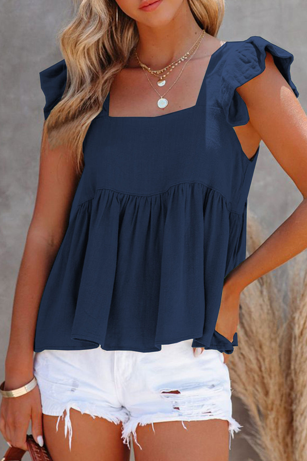 Full Size Ruffled Square Neck Cap Sleeve Blouse