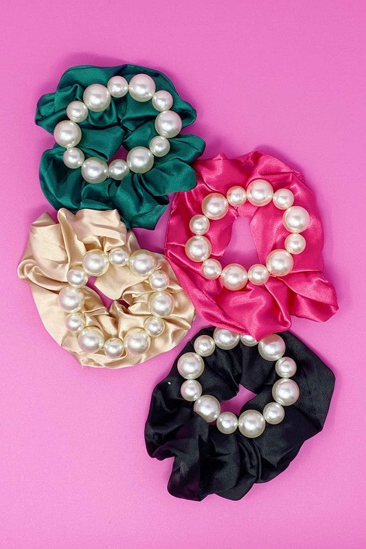 Pearl & Satin Scrunchie Set