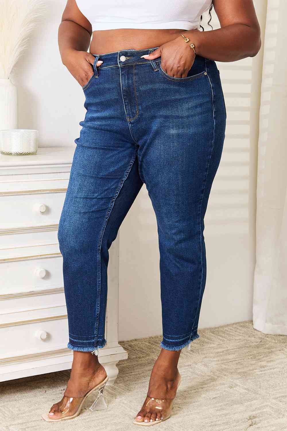 Judy Blue Full Size High Waist Released Hem Slit Jeans