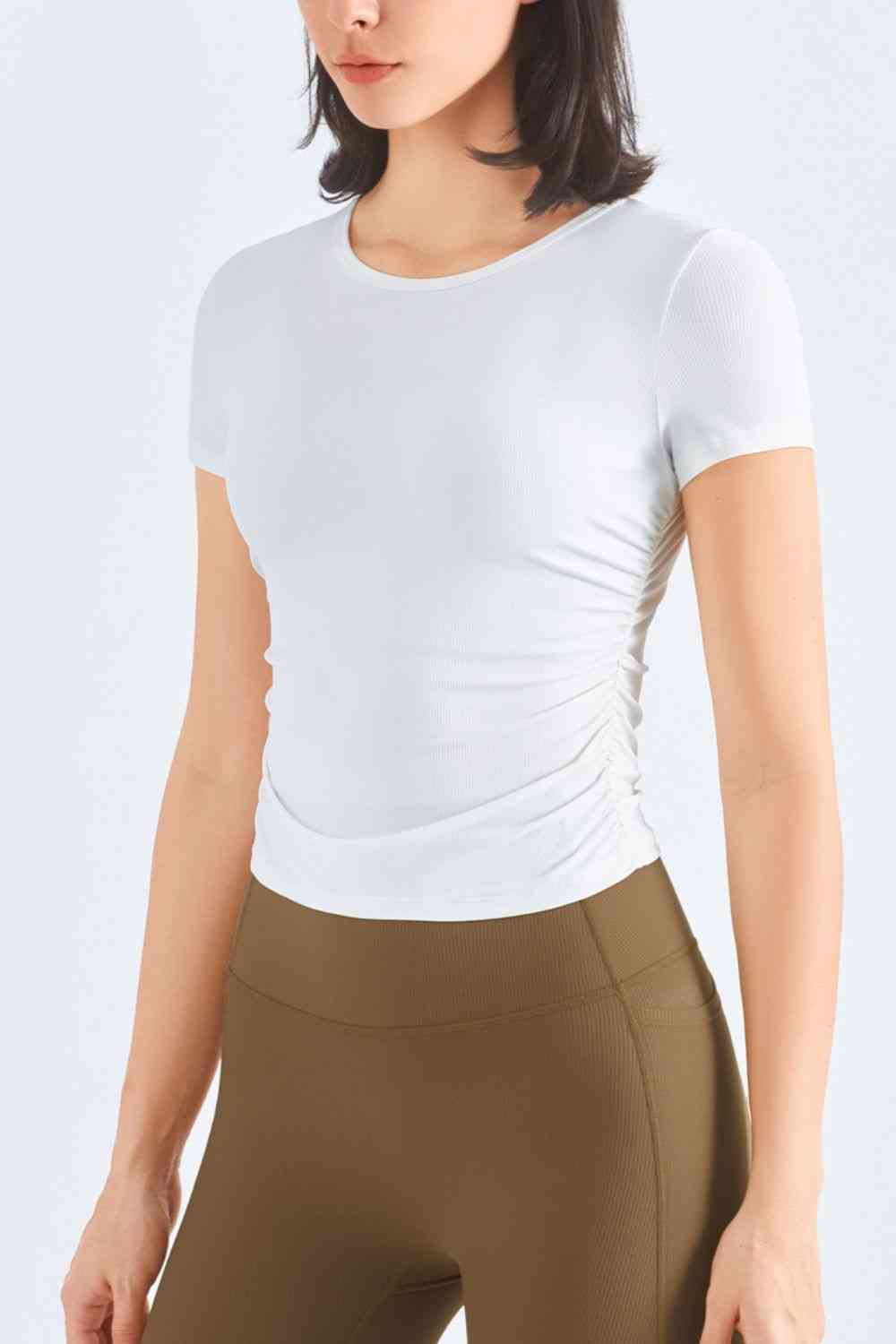 Ruched Round Neck Sports Top