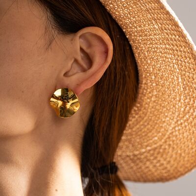 Geometric Pleated 18K Gold-Plated Stud Earrings