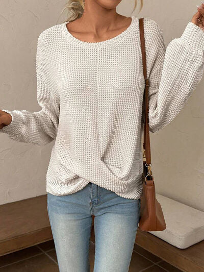 Twisted Waffle-Knit Dropped Shoulder T-Shirt